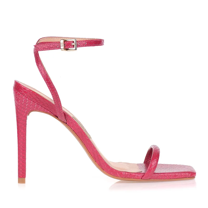 Sandália Salto Alto New Snake Fucsia