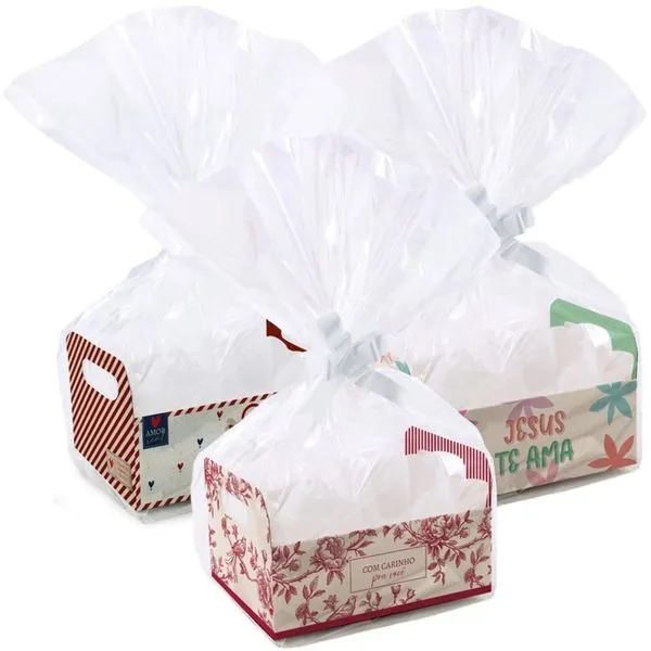 Kit Cesta de Papel Caixote g com Folha Poli e Laço 25x18,5x9,5CM Pacote com 10 Unidades Cromus Kit Cesta de Papel Caixote g 25x18,5x9,5CM com 10 Unidades Cromus