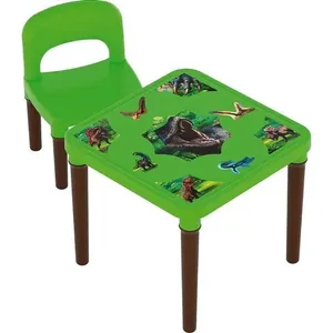 Conjunto Infantil Mesa e Cadeira Dinossauro com Adesivos e Espaço Lateral GGB Plast Mesinha e Cadeira Infantil Dinossauro com Adesivos GGB Plast