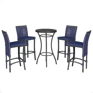 Mesa Bistro E 4 Banquetas Roma Preta Corda Náutica 10 Azul