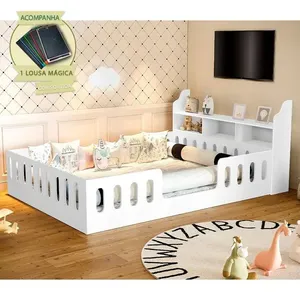 Cama Casal Montessoriana Helo com Nicho e Lousa Mágica Madeira Maciça Branco Hêlo Móveis Cama Casal Montessoriana Helo com Nicho e Lousa Mágica Madeira Branco