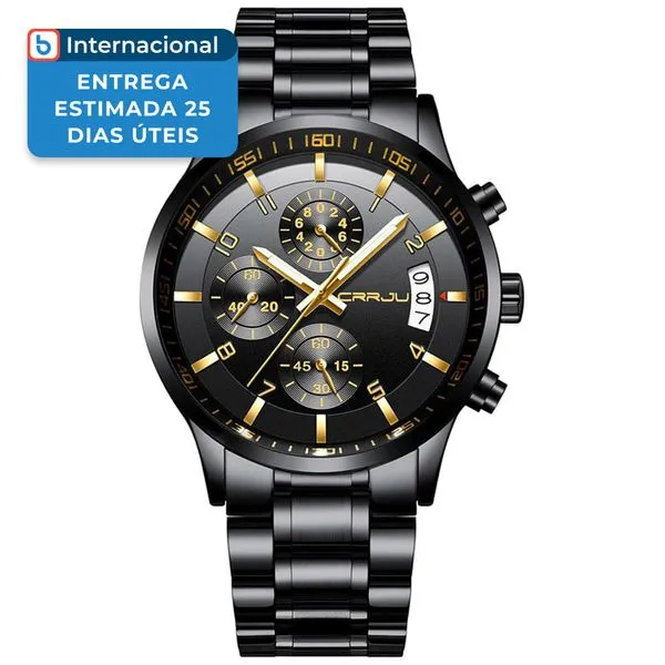 Relógio Masculino Cronógrafo CRRJU Preto/Dourado CJ2214BKG A-MBI