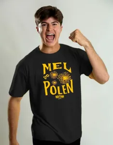 Camiseta Algodão Preta Manga Curta Natan Por Aí Mel do Polen 8 / Preto