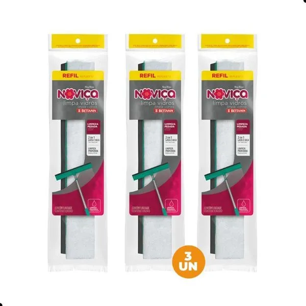 Kit Refil Mop Limpa Vidros Noviça 3 Unidades