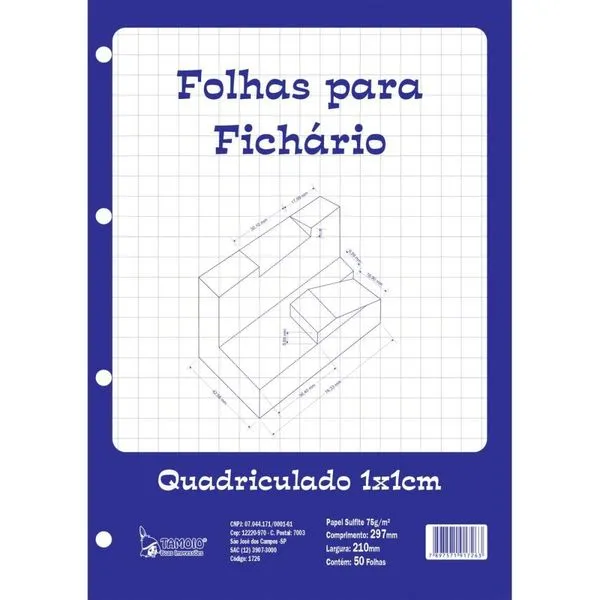 BLOCO PARA FICHARIO UNIVERSIT. QUADRICULADO BRANCO 1X1CM 50F.