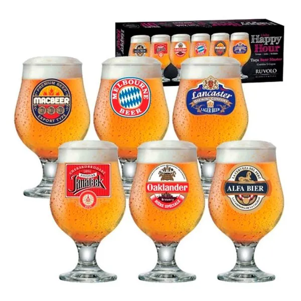 Jogo de Taças Beer Master Happy Hour Vidro 380ml 6 Peças - Ruvolo