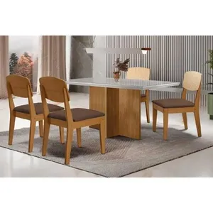 Conjunto Mesa de Cozinha Berlim Curvo 120cm com 4 Cadeiras Havana Moderno em MDF Assento Couro Sintético Naturale-off Conjunto Mesa de Cozinha Berlim Curvo 120cm com 4 Cadeiras Havana em MDF Assento Couro Sintético