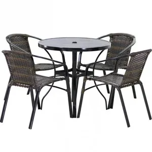 Kit Mesa 1m + 4 Cadeiras Alumínio Jardim Piscina Pedra Ferro