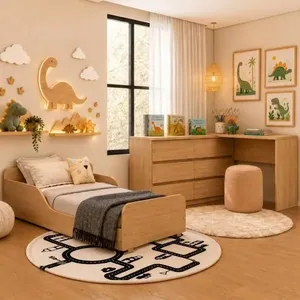 Kit Cama Infantil Montessoriana Dino com Escrivaninha e Colchão MDF Amadeirado Multimóveis MP4820 Kit Cama Infantil Montessoriana Dino com Escrivaninha MDF Amadeirado Multimóveis