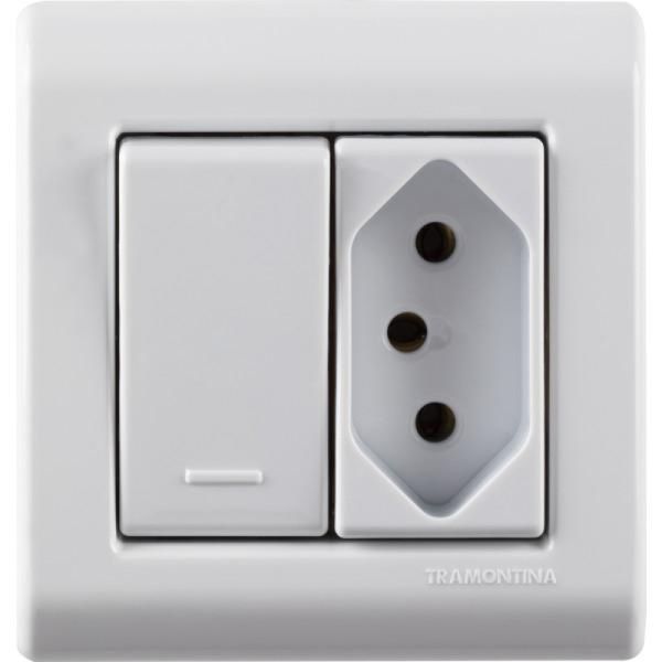 Caixa de Sobrepor com 1 Interruptor Simples 10 A 250 V e 1 Tomada 2P+T 10 A 250 V Tramontina LizFlex Branca