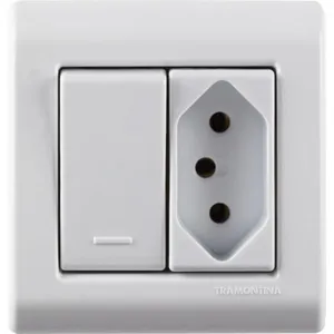 Caixa de Sobrepor com 1 Interruptor Simples 10 A 250 V e 1 Tomada 2P+T 10 A 250 V Tramontina LizFlex Branca