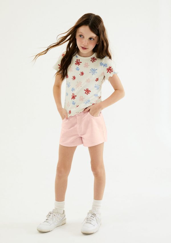 Shorts Infantil Menina Barra Desfiada Em Sarja - Rosa 004