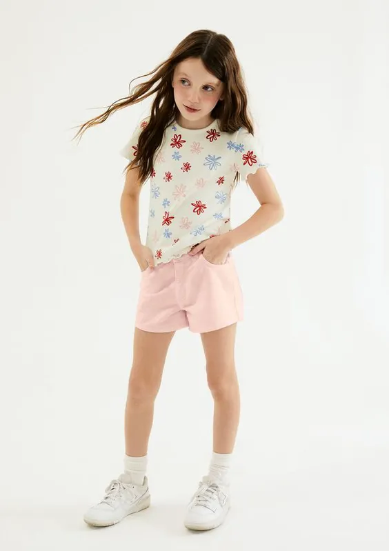 Shorts Infantil Menina Barra Desfiada Em Sarja - Rosa 014