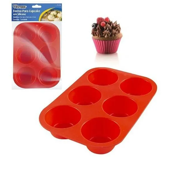 Forma para Cupcake de Silicone Vermelha 21,5cm - Western