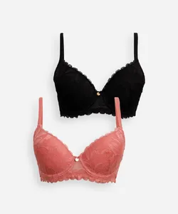 kit de 2 sutiãs meia taça com renda floral colorido 44