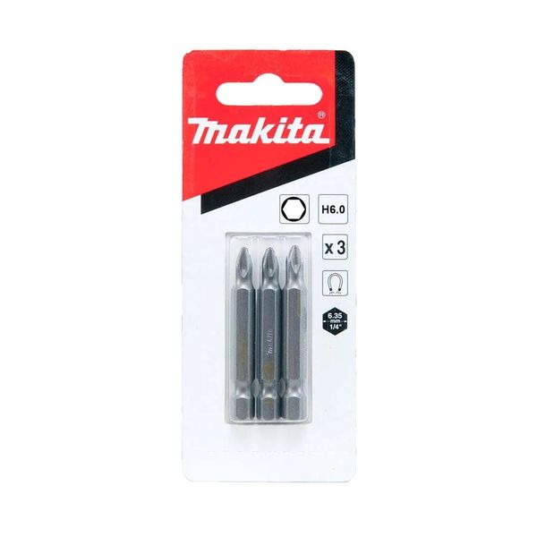 Jogo de Pontas Bits de Torção Hexagonal 6mm x 50mm com 3 Peças Makita B-25476 Ponta bits de torção 3 peças HEX 6-50mm B25476 Makita
