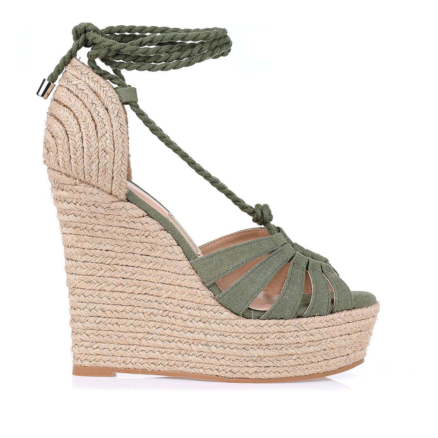 Plataforma Salto Alto Linho Washed Oliva