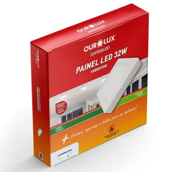 Painel LED Super Eco Sobrepor Quadrado 32W Bivolt 6500K Branco 02914 Ourolux Painel LED Super Eco Sobrepor Quadrado 32W Bivolt 6500K Branco Ourolux