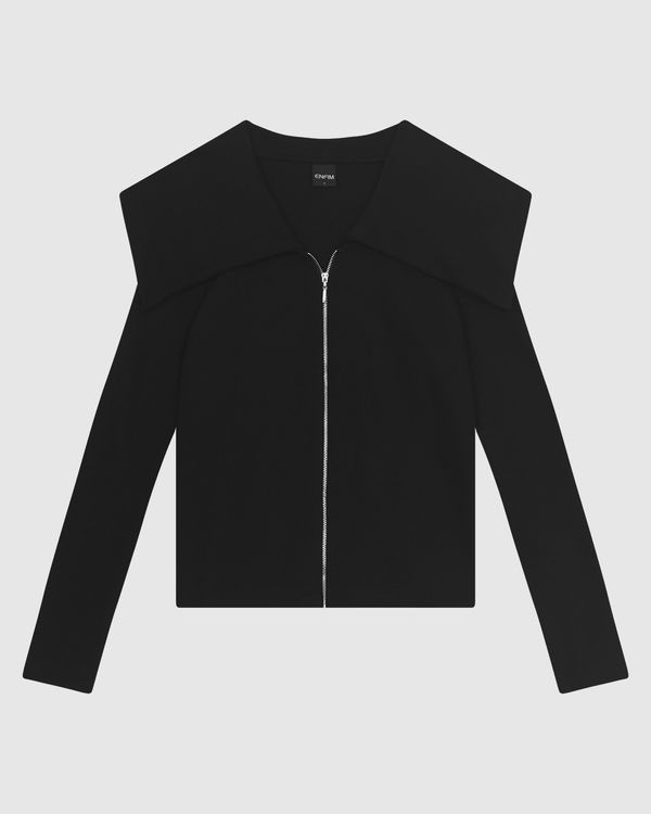 Jaqueta Feminina Maxi Gola E Zíper Em Tricô Flanelado - ENFIM Preto - GG