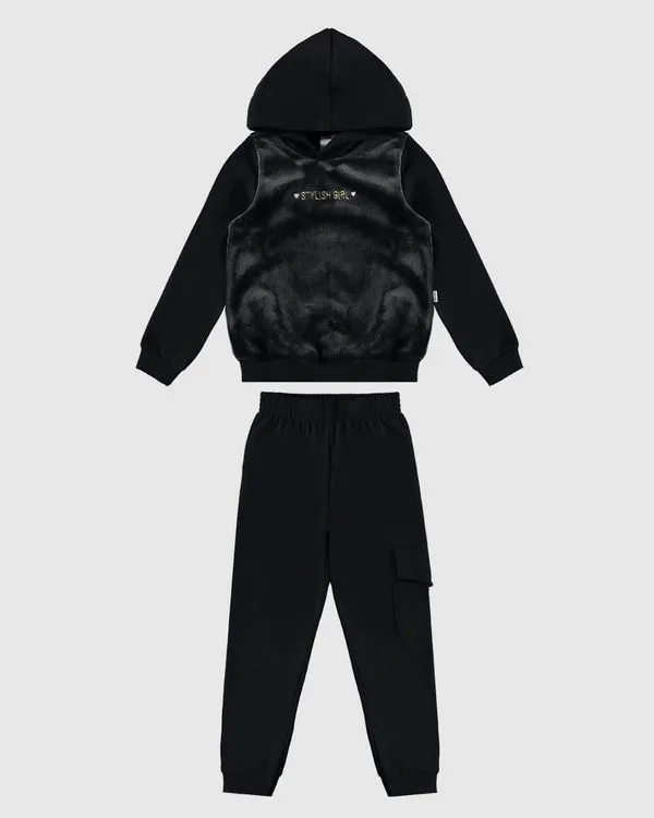 Conjunto Infantil Menina Blusão Com Capuz Em Pelúcia Malwee Kids Preto - 6