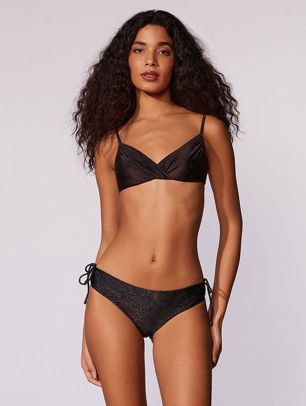 Top Meia Taça + Tanga Lateral Média Estampada All Black PRETO PP