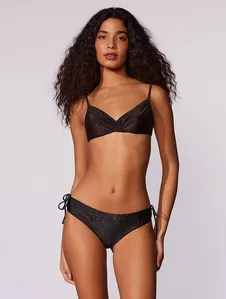 Top Meia Taça + Tanga Lateral Média Estampada All Black PRETO PP