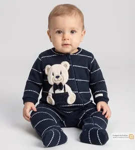 Macacão Tricô Urso Chic Marinho - RN