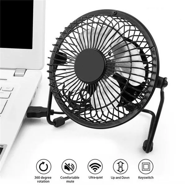 Ventilador de Mesa Usb 2,5W Articulável em Metal para Notebook Mini 17,5cm Bivolt Ventilador Em Metal Mesa Notebook Mini Circulador Ar Usb Potente Silencioso