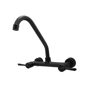 Misturador para Cozinha Bicomando de Parede Latão Disco Cerâmico Preto Fosco Shop Hidráulica Misturador para Cozinha Bicomando de Parede Latão Preto Fosco Shop Hidráulica