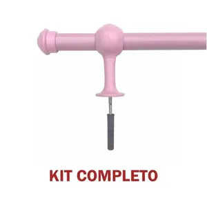 Kit Varão para Cortina Simples 2 e 00m 19mm de Madeira Pinus com Ponteiras e Suportes Rosa Bebê OEM Kit Varão para Cortina Simples 2 e 00m 19mm de Madeira com Ponteiras Rosa Bebê OEM