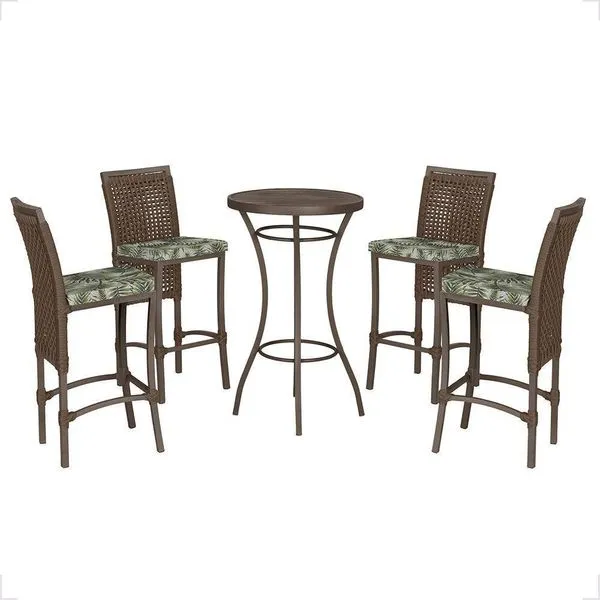 Mesa Bistrô E 4 Banquetas Roma Marrom Corda Estofado 5 Trama Marrom