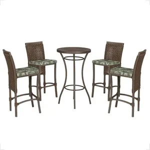 Mesa Bistrô E 4 Banquetas Roma Marrom Corda Estofado 5 Trama Marrom
