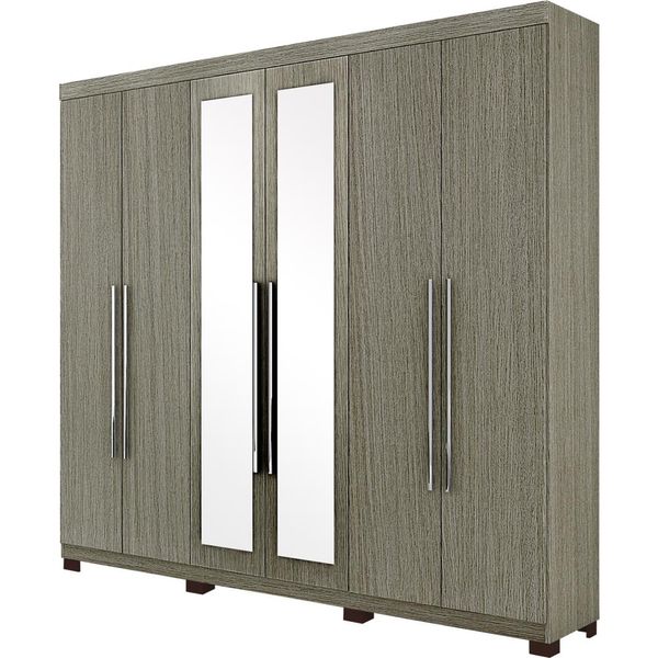 Guarda-roupa 6 Portas 3 Gavetas com Espelho e Pés - Moval Tunísia Carvalho