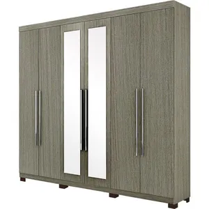 Guarda-roupa 6 Portas 3 Gavetas com Espelho e Pés - Moval Tunísia Carvalho