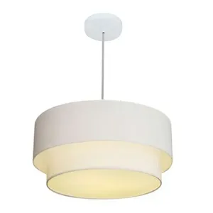 Lustre Pendente Duplo Cilíndrico Vivare Md-4355 Cúpula Em Tecido 50x40cm - Bivolt Branco 127/220v