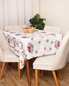Toalha de Mesa Retangular 135cm x 195cm Estampa Floral Off White UN