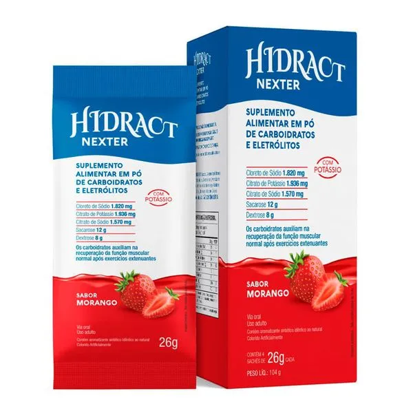 Suplemento Alimentar em Pó Hidract Nexter Sabor Morango 4 Sachês 26g