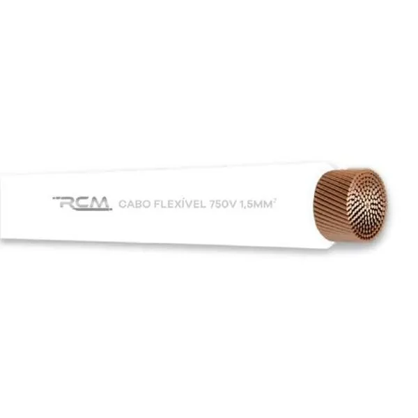 Fio Cabo Flexível 750V 1,5mm Branco para Instalação Elétrica Residencial e Comercial RCM Cabos Elétricos Fio Cabo Flexível 750V 1,5mm Branco para Aplicações Elétricas Diversas RCM Cabos Elétricos