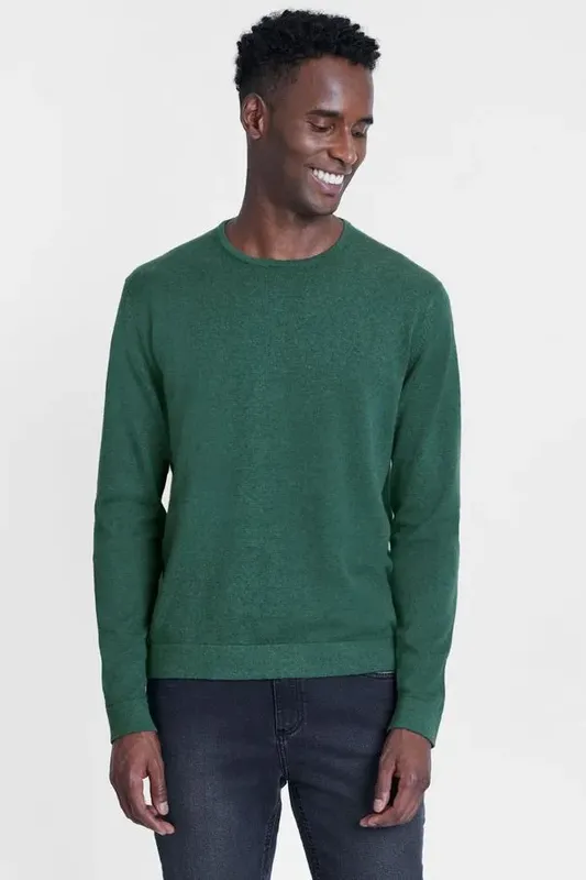 Tricot Gola Careca Manga Longa Verde Militar - P