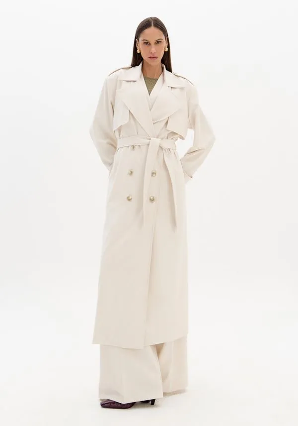 Trench Coat Alongado Com Faixa Branco G