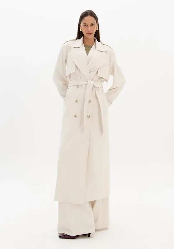 Trench Coat Alongado Com Faixa Branco G