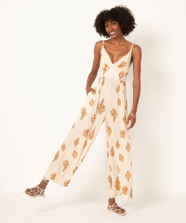 macacão de viscose wide alça fina concha off white M