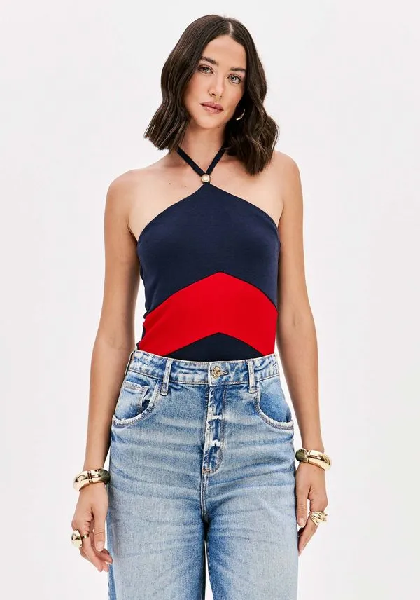 Blusa Frente Única Com Recorte Azul M