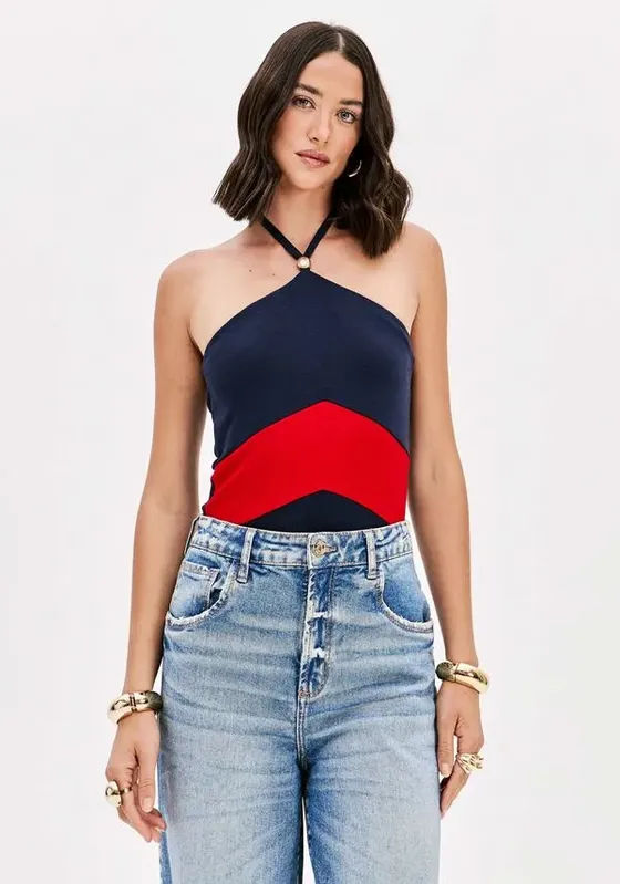 Blusa Frente Única Com Recorte Azul M