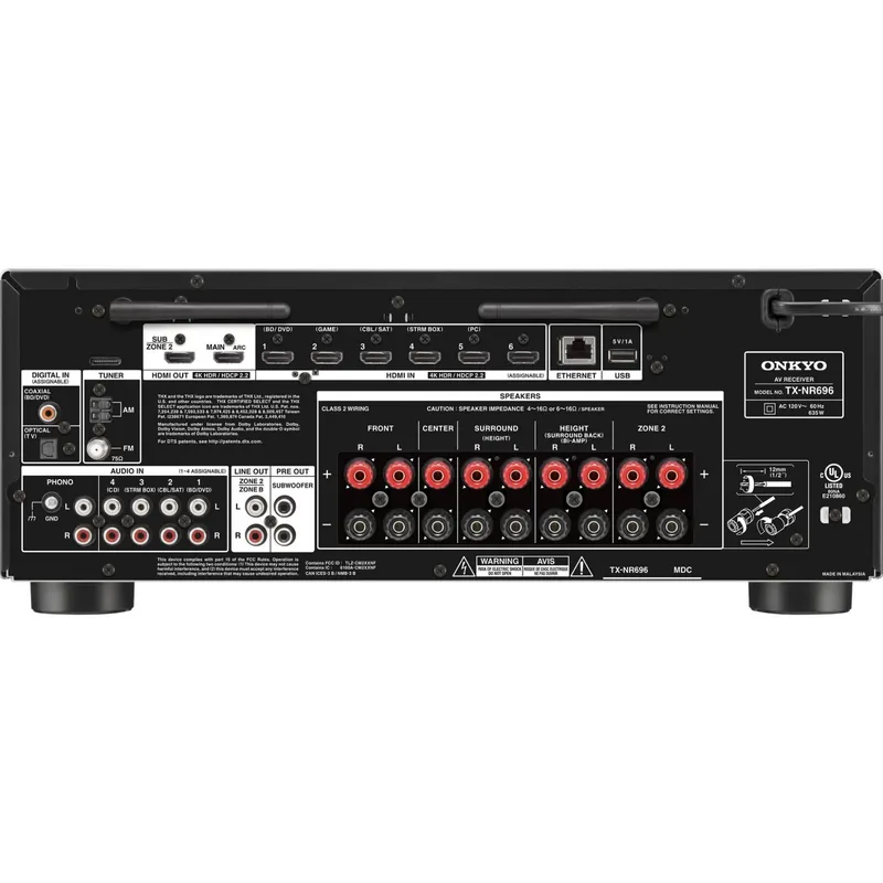 Onkyo TX-NR696 Receiver 7.2 canais 100W Dolby Atmos Bluetooth Wifi 4K Zona 2 Certificado THX 110V