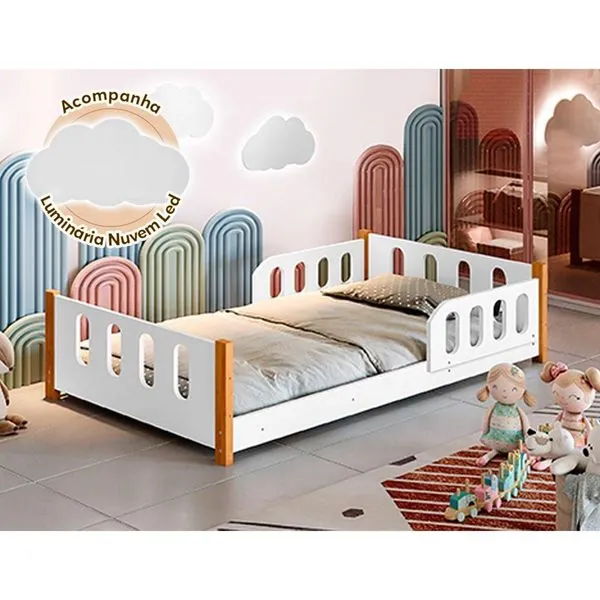 Minicama Infantil Juvenil Camila Branca + Luminária Led - Cor: Branco