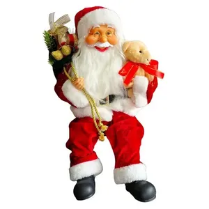 Papai Noel Decorativo Sentado Veludo Vermelho Ursinho 45cm para Decoração de Natal com Acabamento Fino Vermelho Tok Papai Noel Decorativo Sentado Veludo Ursinho 45cm para Decoração Natalina Vermelho Tok da Casa