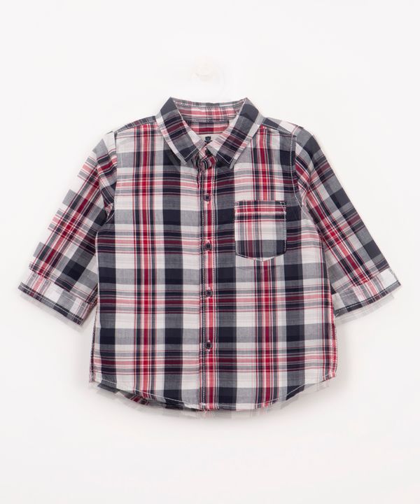 camisa infantil xadrez com bolso manga longa vermelho 0-3