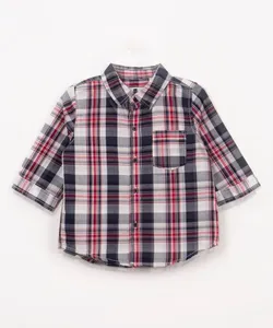 camisa infantil xadrez com bolso manga longa vermelho 3-6