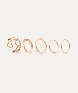 kit de anéis corações e strass dourado G